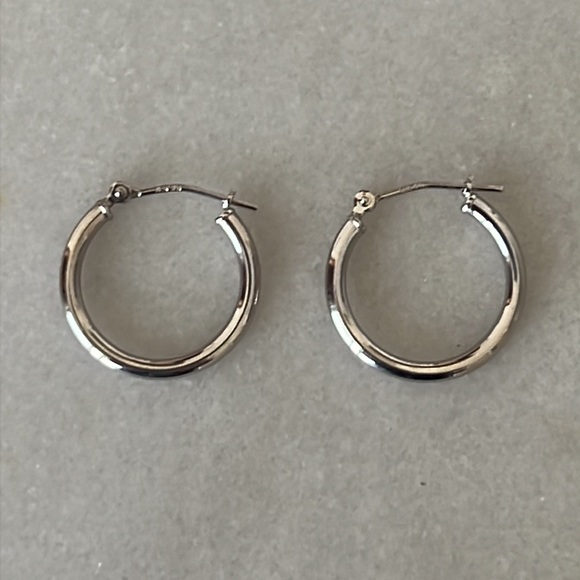 14k Solid White Gold Polished Hoop Earrings - Picture 2 of 15